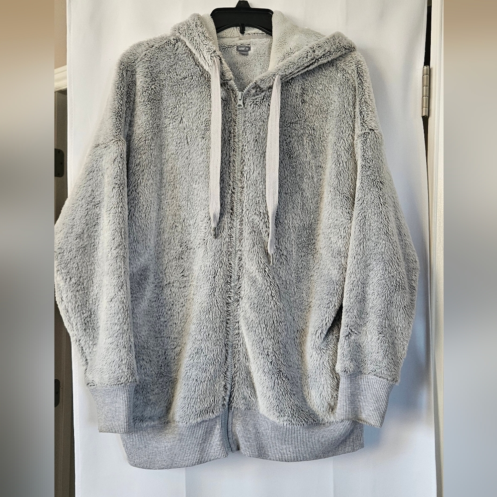 Aerie Fuzzy‎ Sherpa Grey Oversized Zip Up Hoodie Size S